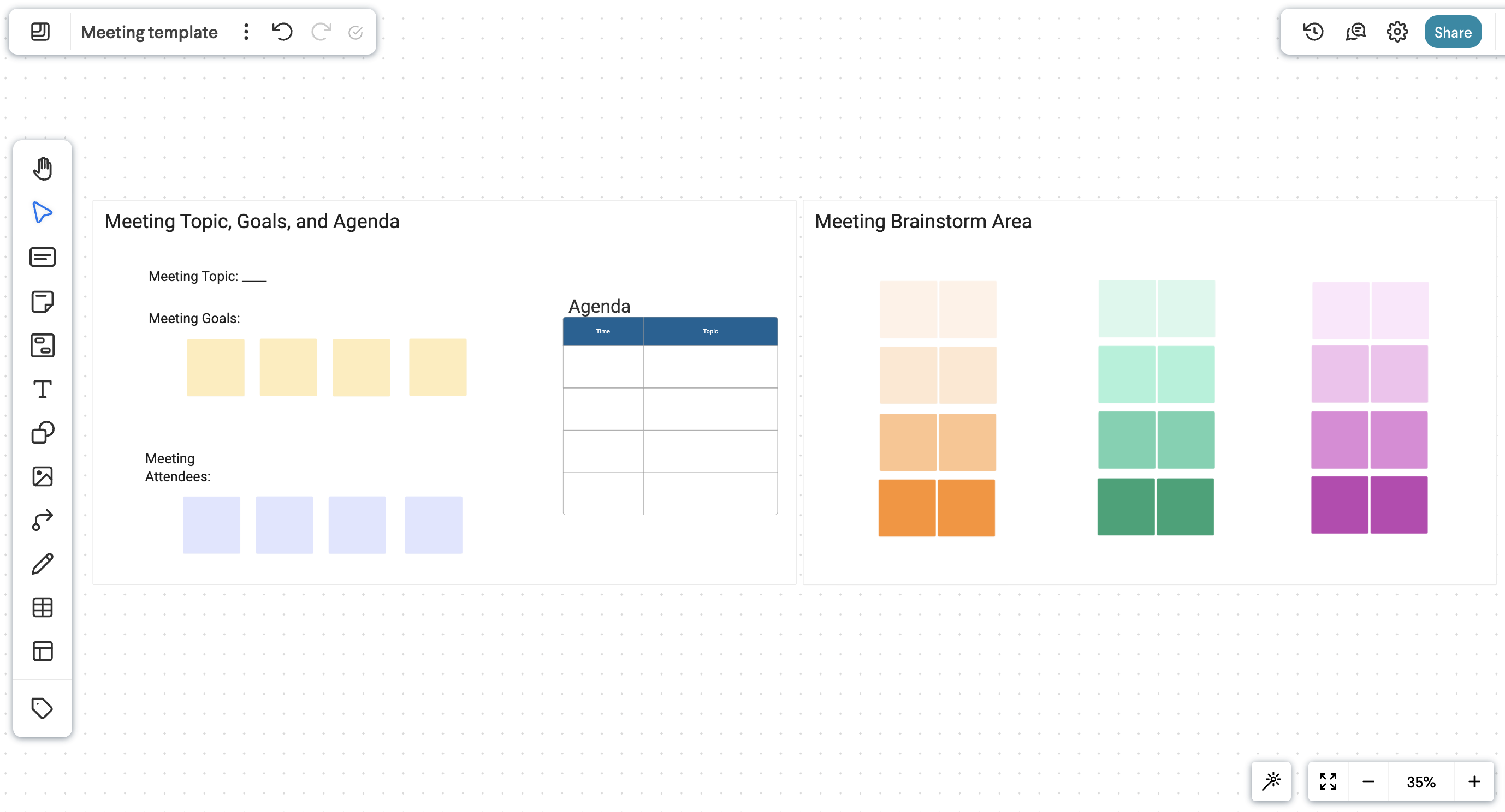 team meeting template in frameable whiteboard